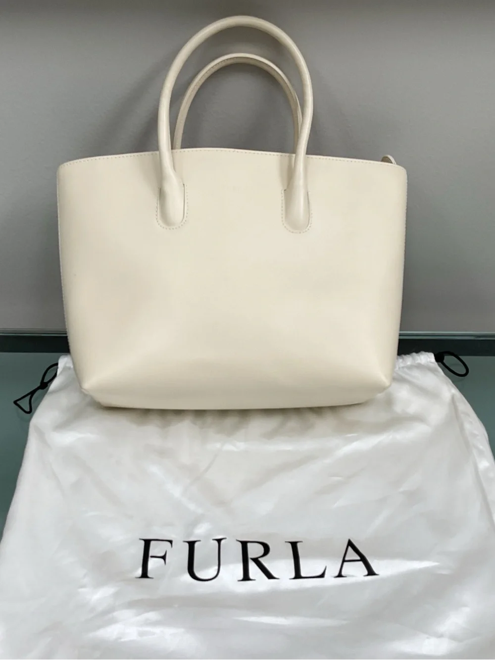 Furla Cream Leather Satchel with Top Handles